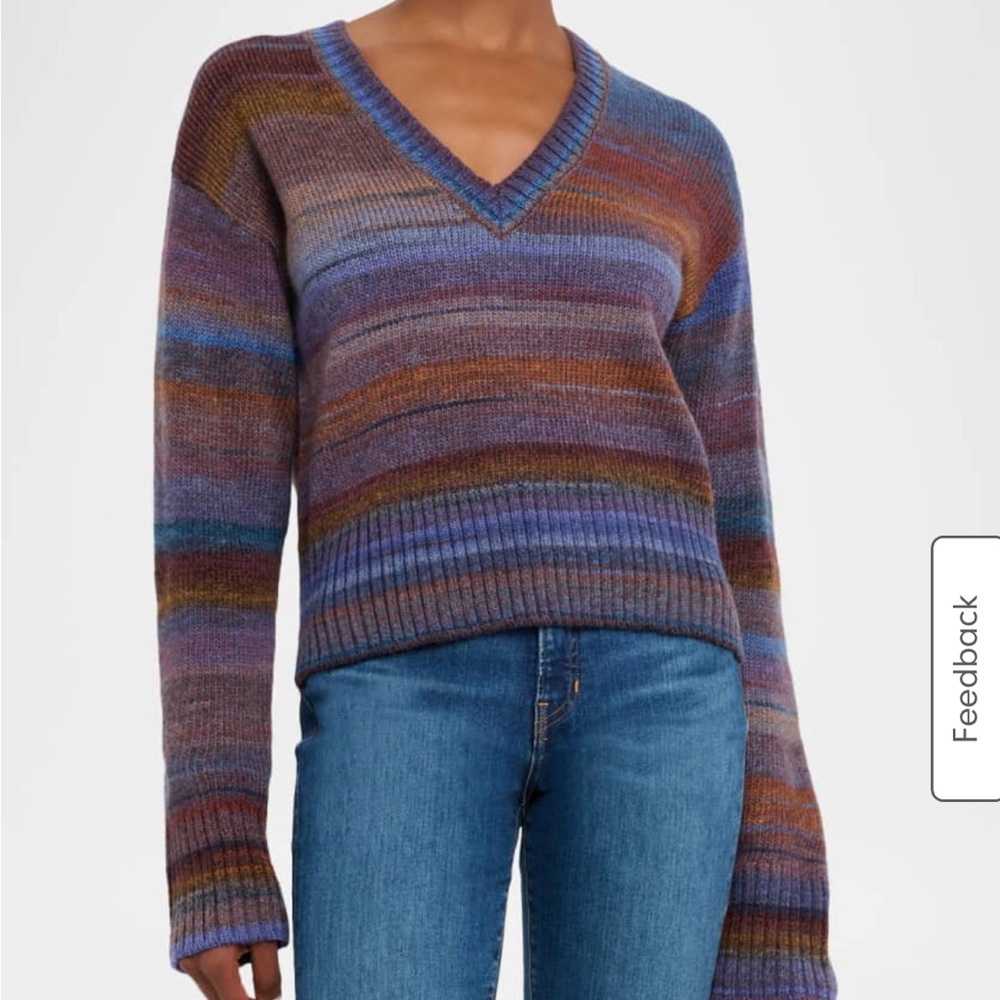 Veronica Beard Diora Stripe V-Neck Sweater in Ocean Multi - Picture 4 of 5